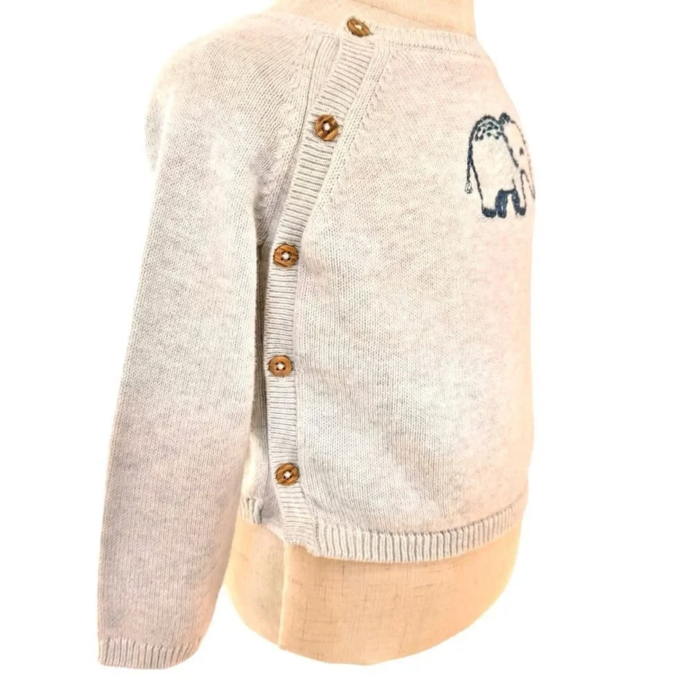 Carter’s Baby Boy Long Sleeve Elephant Embroidered Gray Sweater. 9 Months.